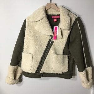 Catherine Malandrino Shearling Teddy Jacket Women’s Size S Cozy Neutral NWT